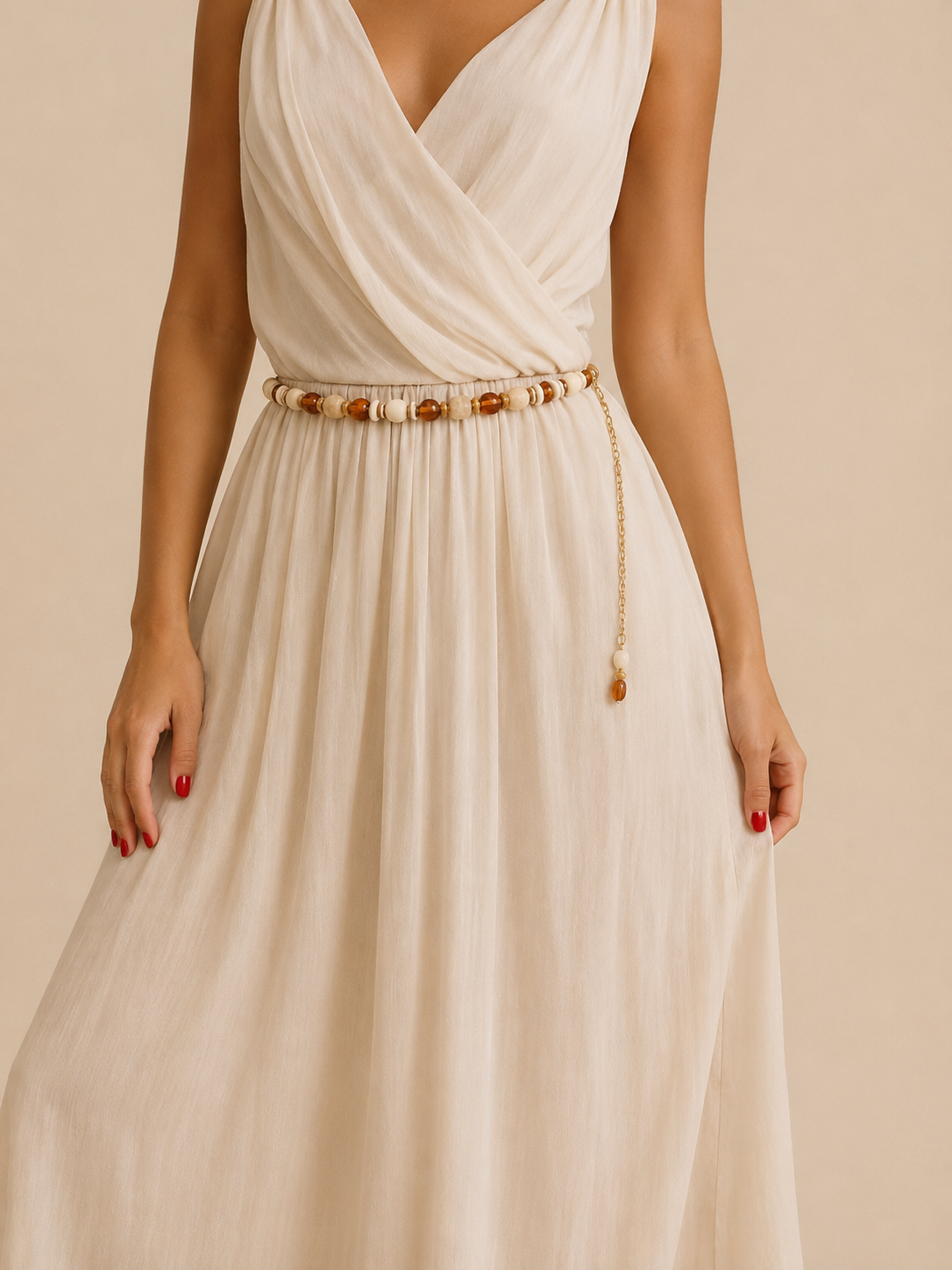 Ceinture chaîne perles ambre & beige