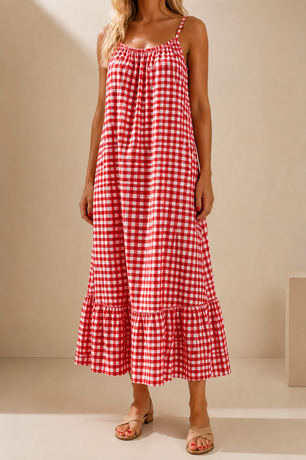 Robe longue Vichy à bretelles