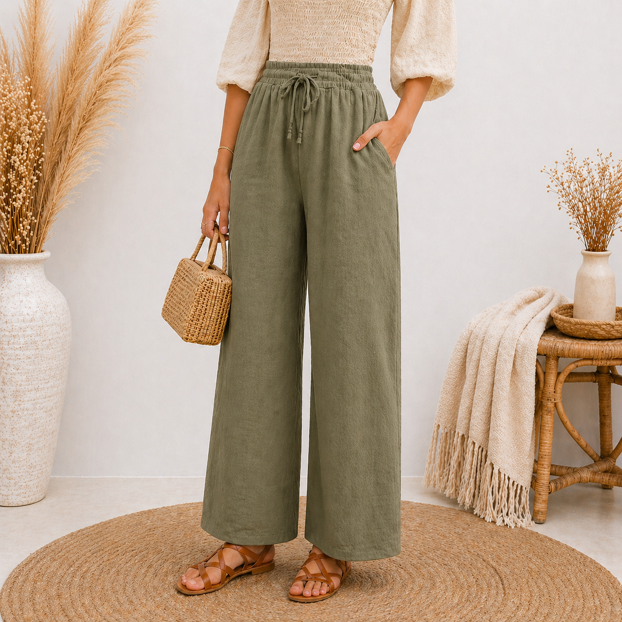 Pantalon large en gaze de coton