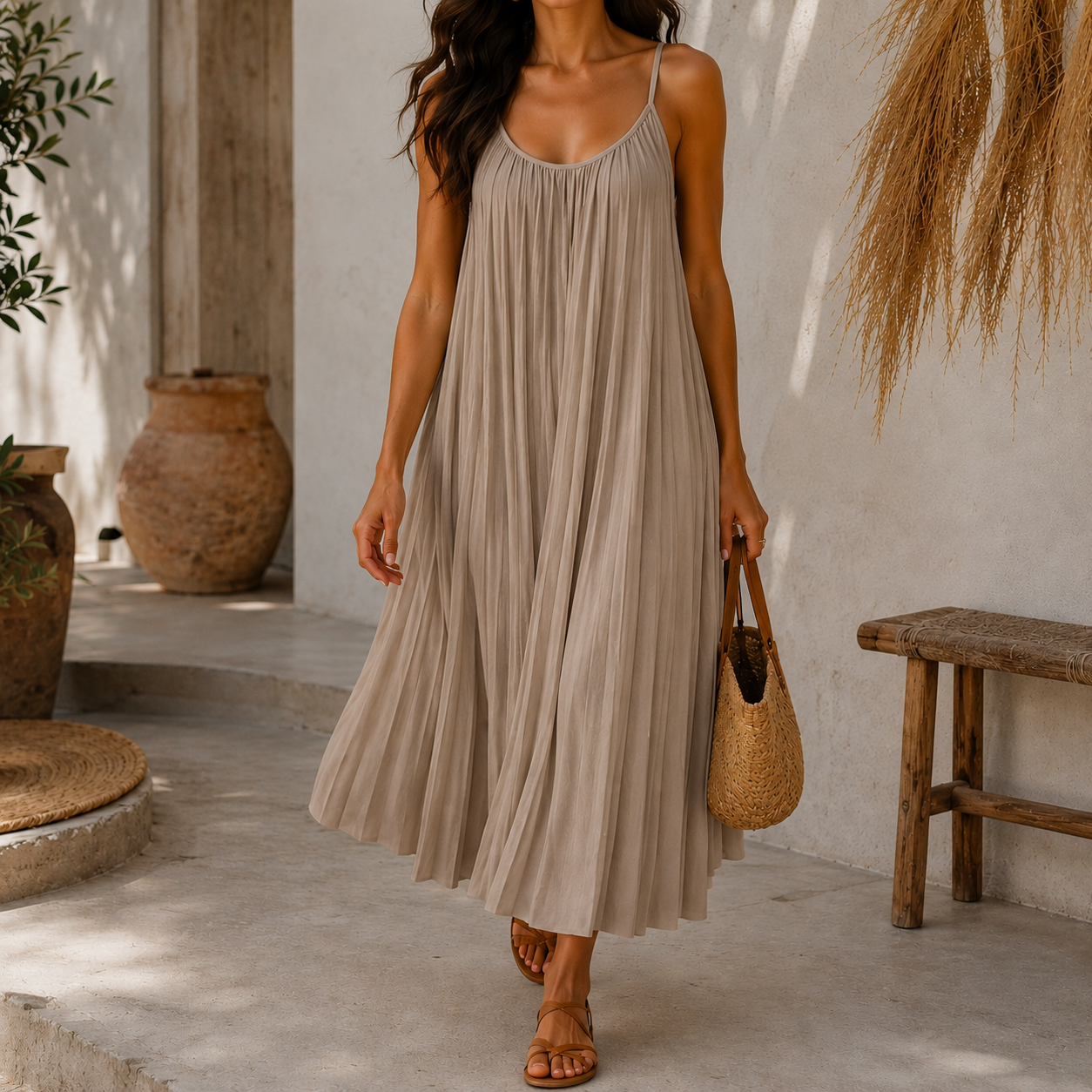 Robe longue plissée