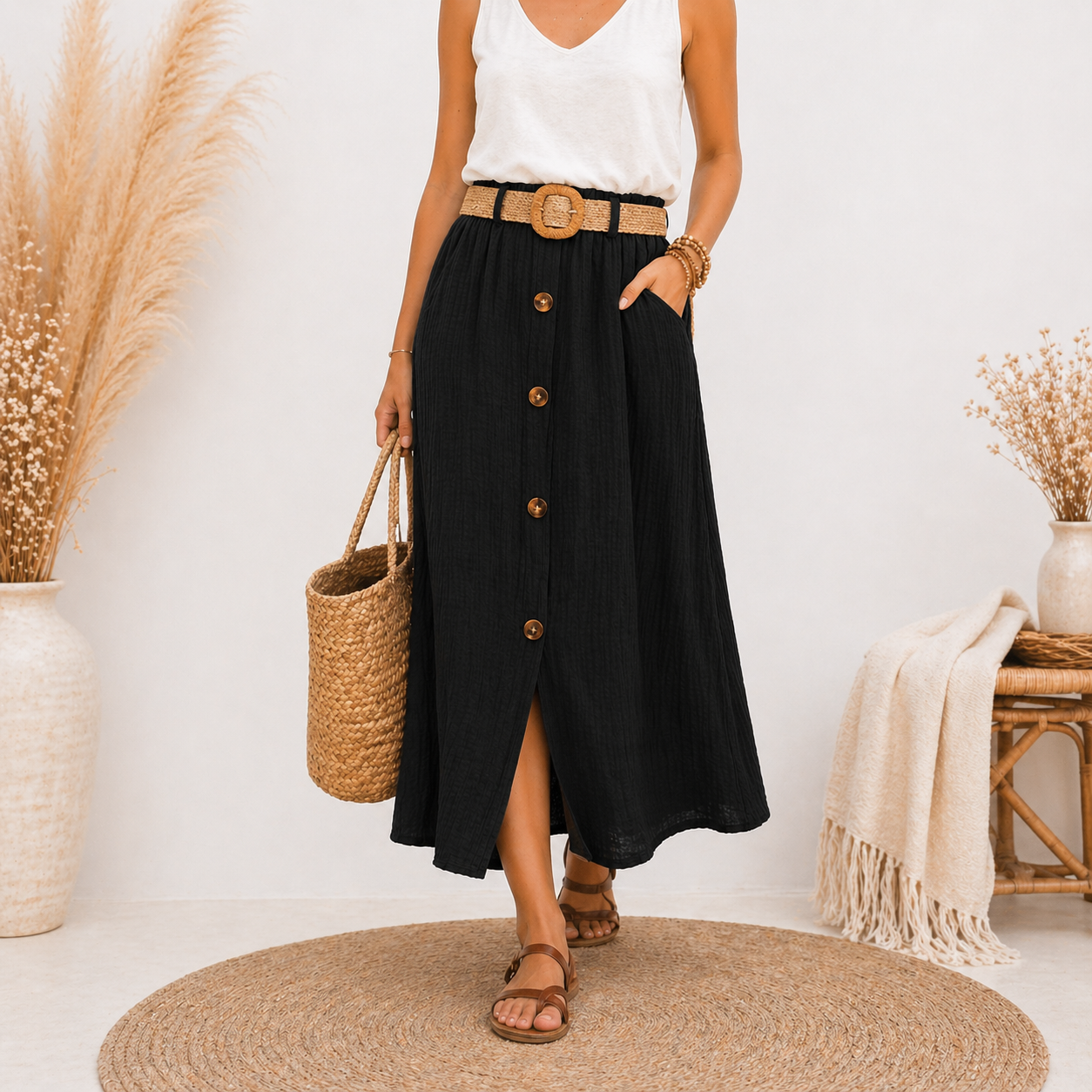 Jupe longue en gaze de coton