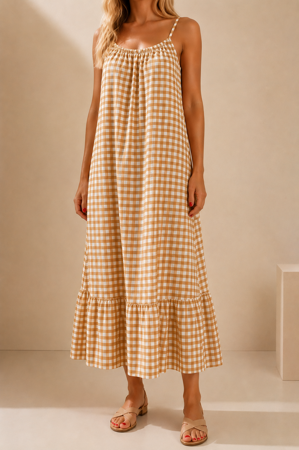Robe longue Vichy à bretelles