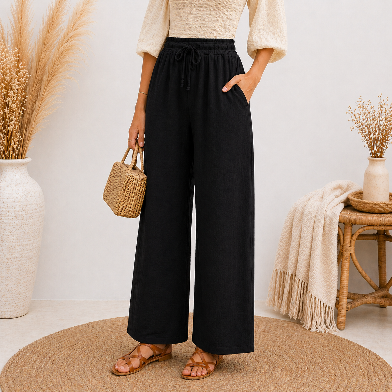 Pantalon large en gaze de coton