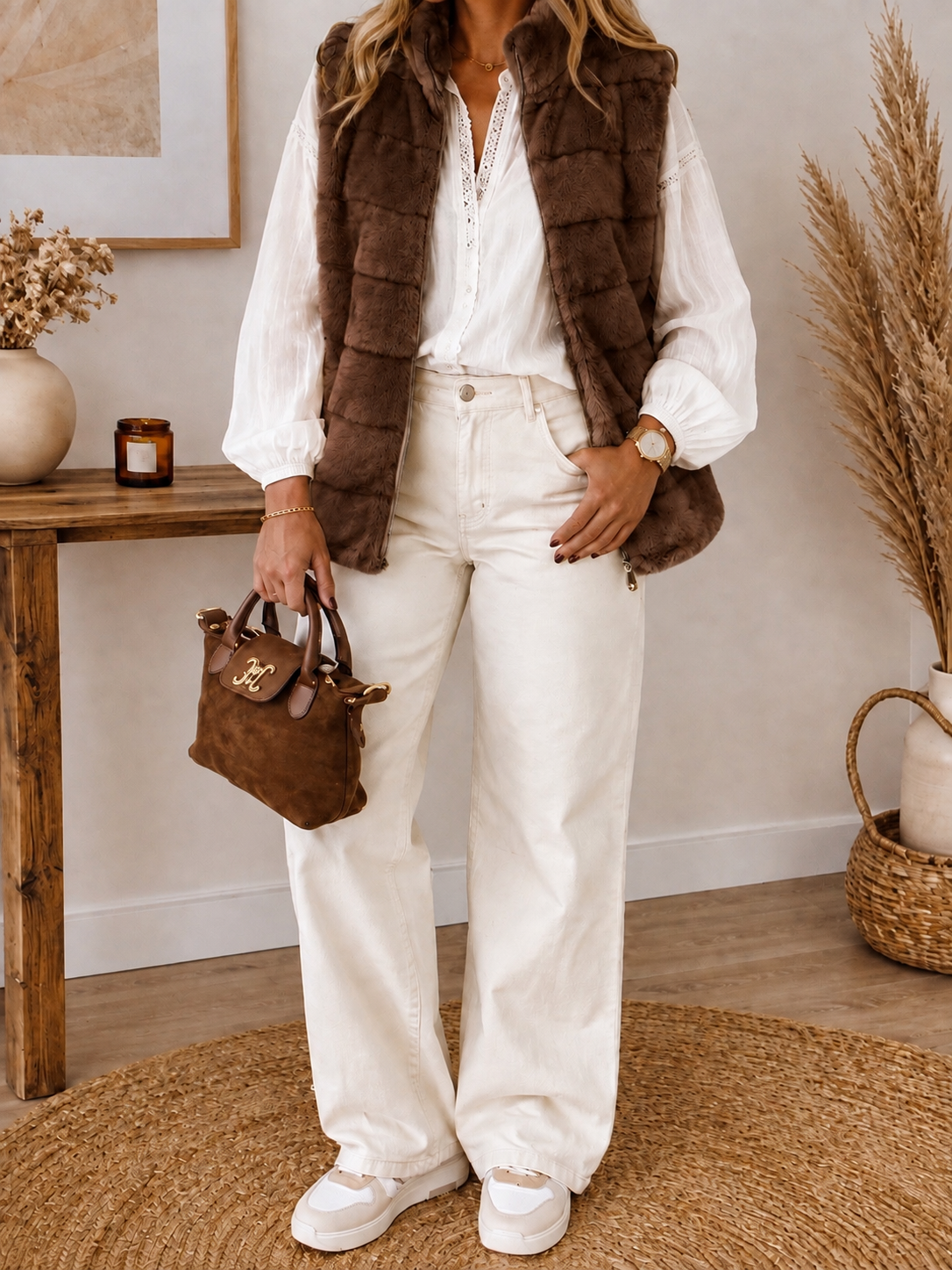 Gilet sans manches effet fourrure
