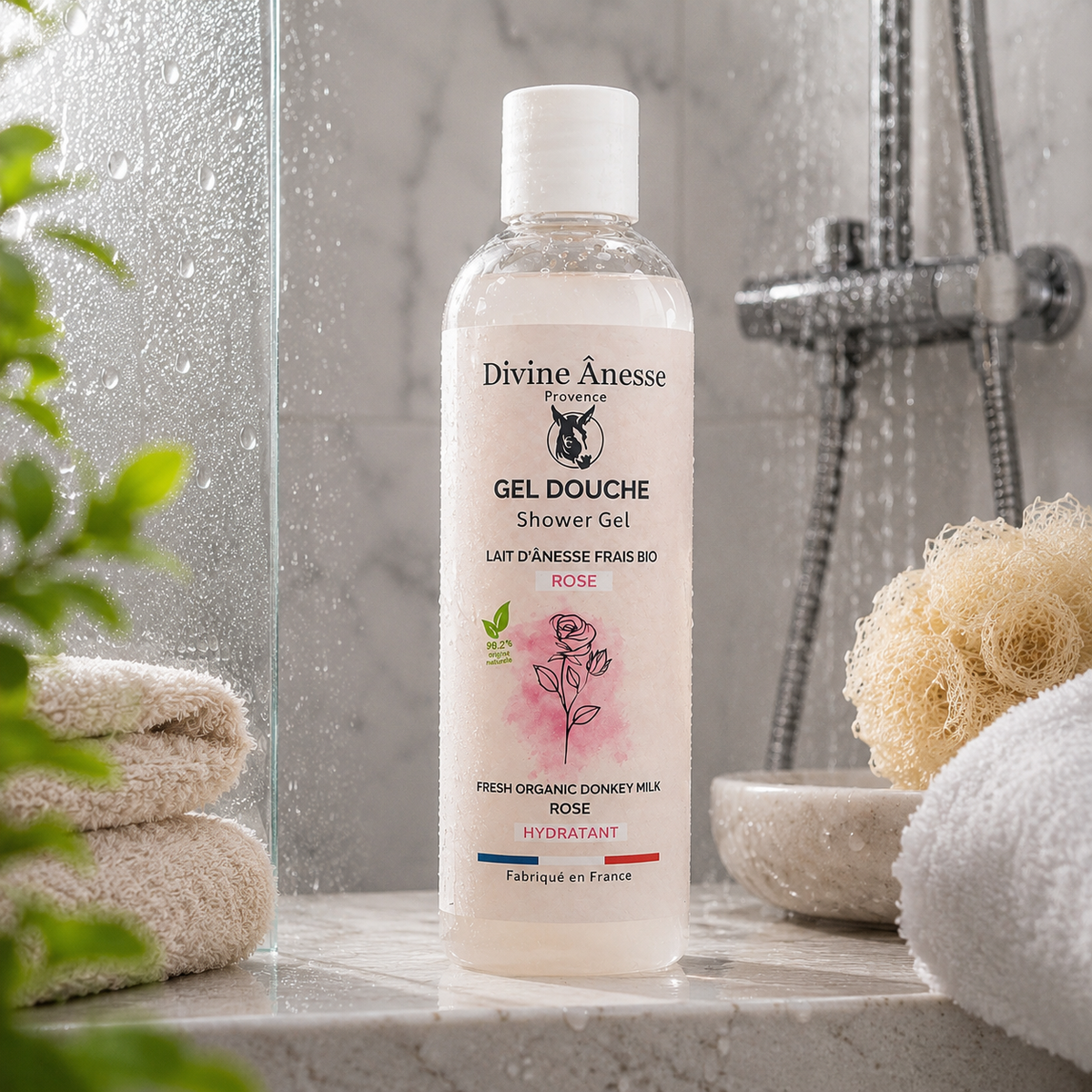 Gel douche au lait d'ânesse frais et Rose