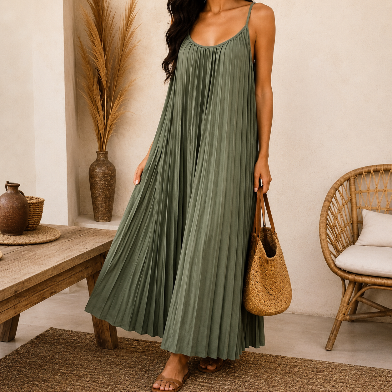Robe longue plissée
