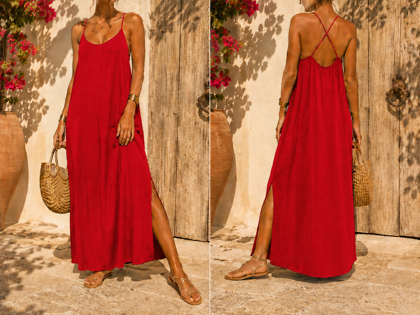Robe longue dos croisé