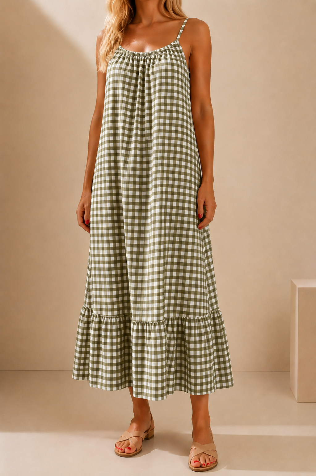 Robe longue Vichy à bretelles