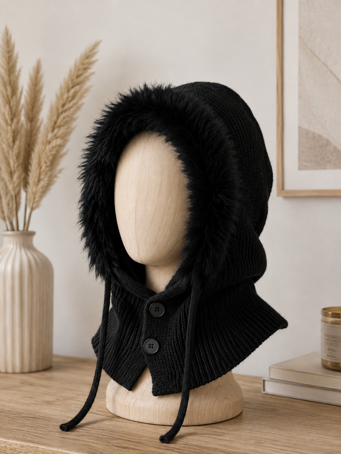 Cagoule en maille & fourrure