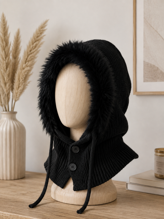 Cagoule en maille & fourrure