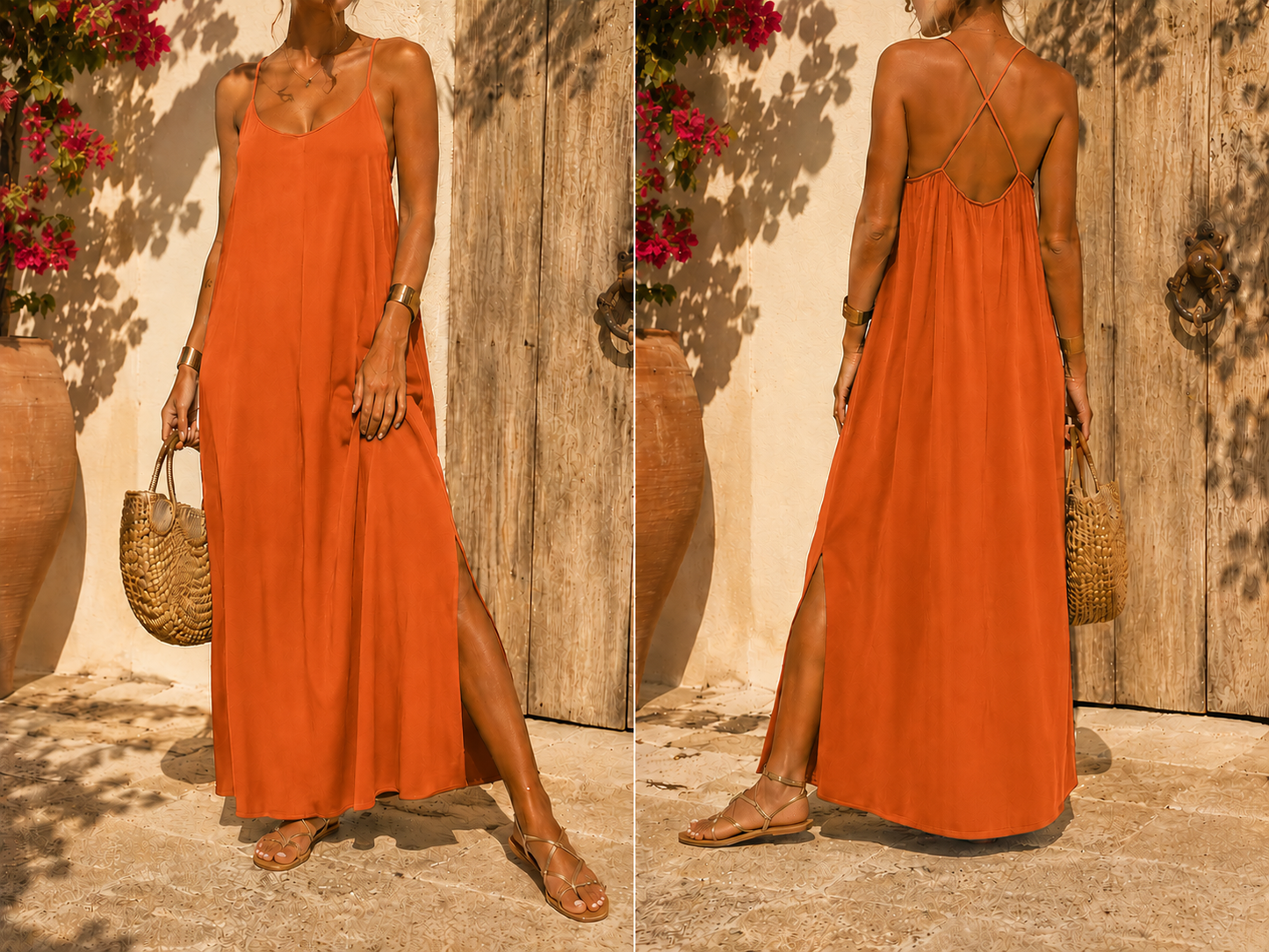 Robe longue dos croisé