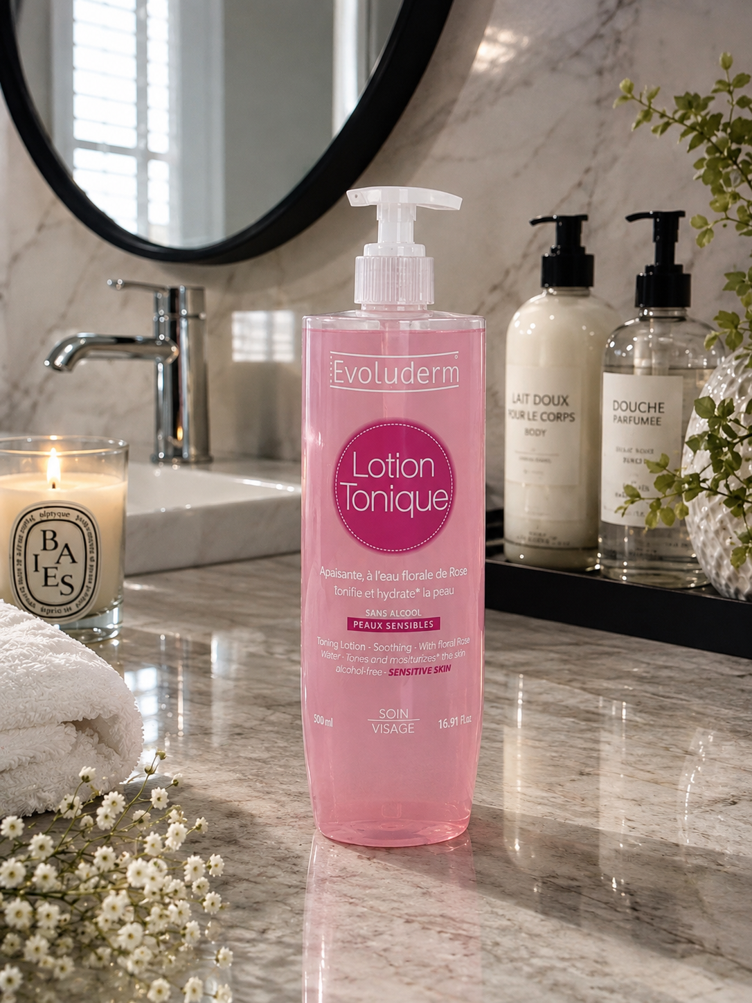 Lotion tonique apaisante à l'eau florale de rose