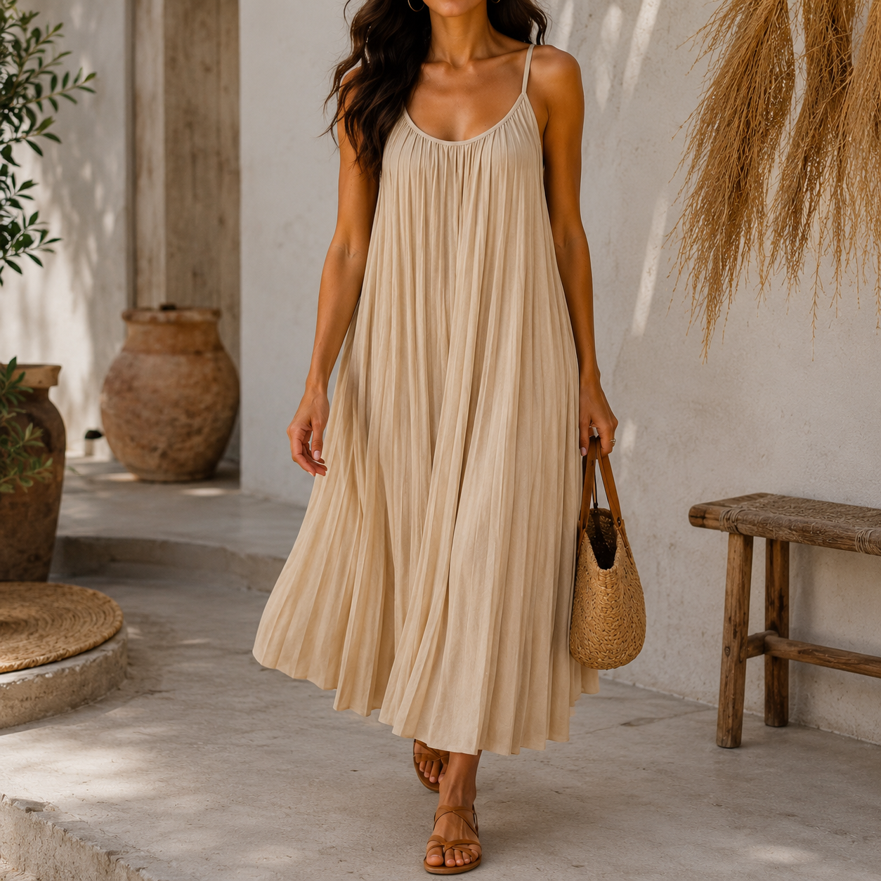 Robe longue plissée