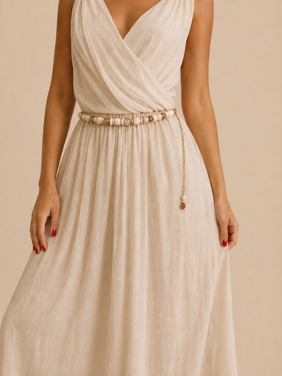 Ceinture chaîne perles ambre & beige
