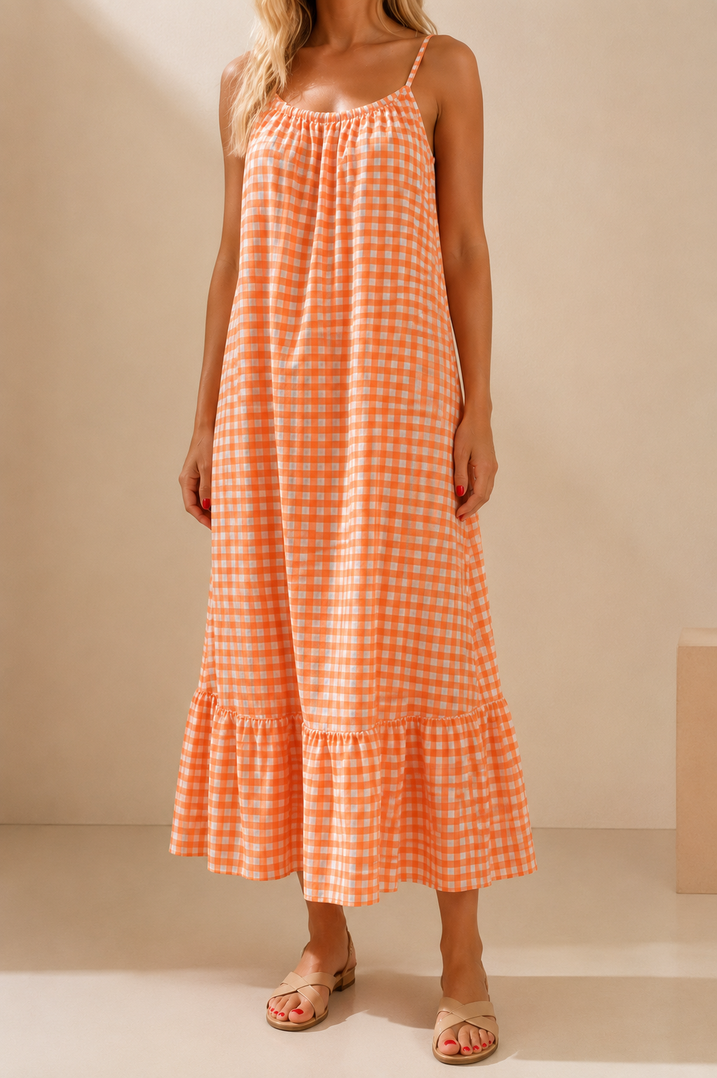 Robe longue Vichy à bretelles