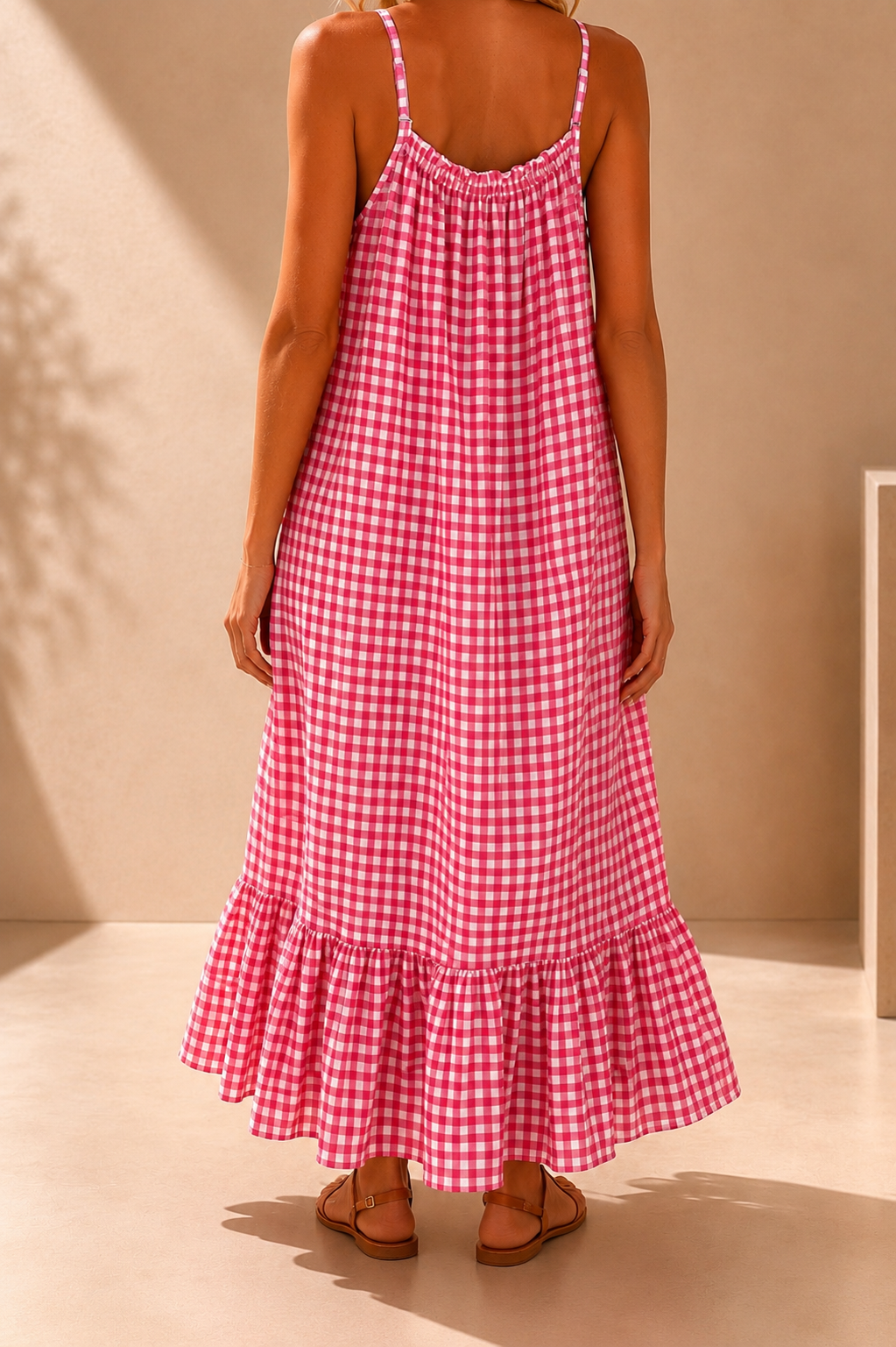 Robe longue Vichy à bretelles