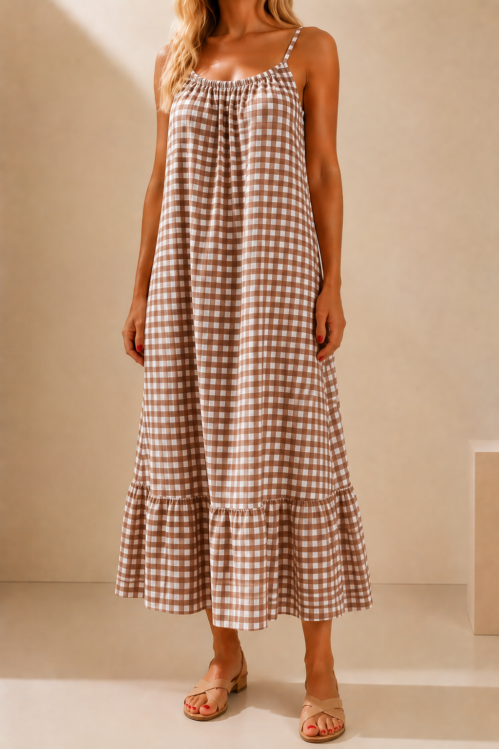 Robe longue Vichy à bretelles