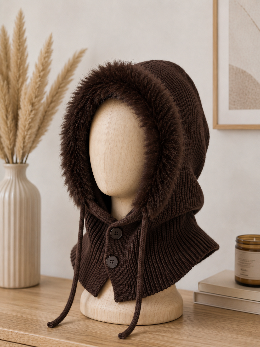Cagoule en maille & fourrure